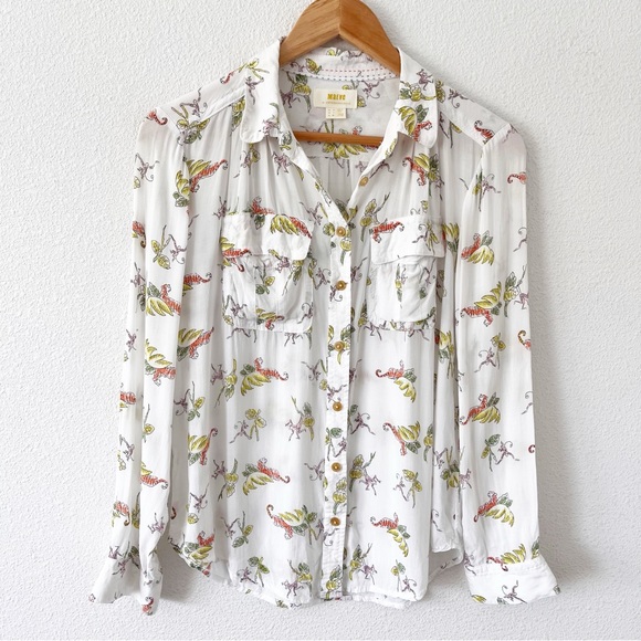 Anthropologie Maeve Jungle Print Button Down Long Sleeve Shirt in Multicolor - Picture 2 of 9